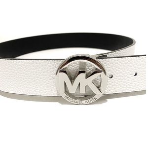 MICHAEL Michael Kors White Black Reversible Leather Belt Silver Buckle NWT